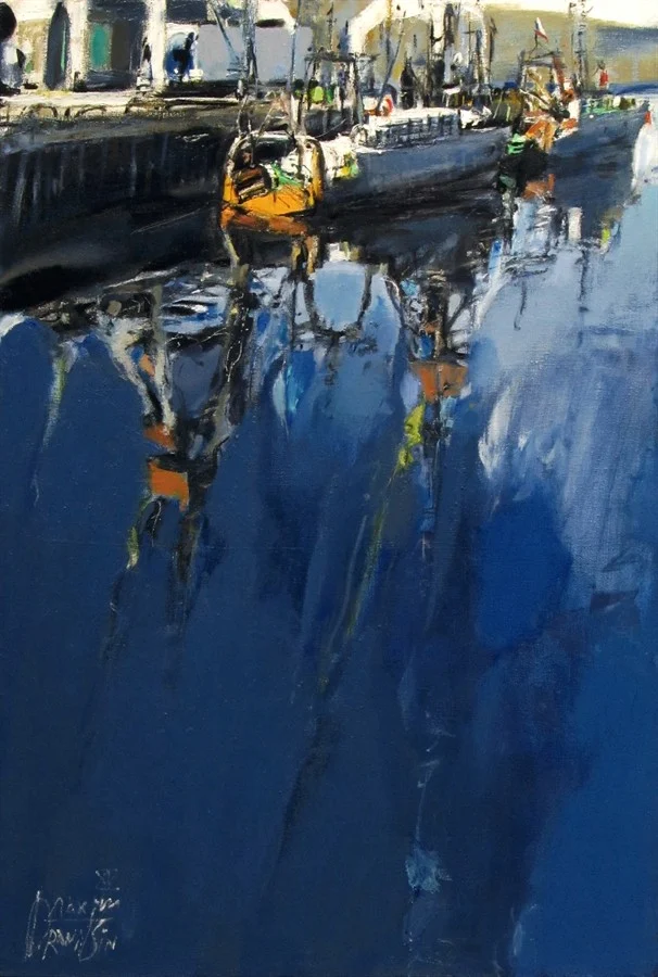 У причала. Отражения. Х/м, 120х80, 2015.