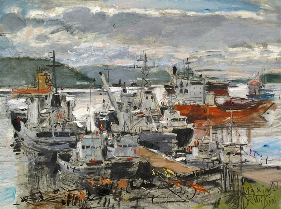 Корабли в Мишуково.  Х/м,  60х80,  2014.