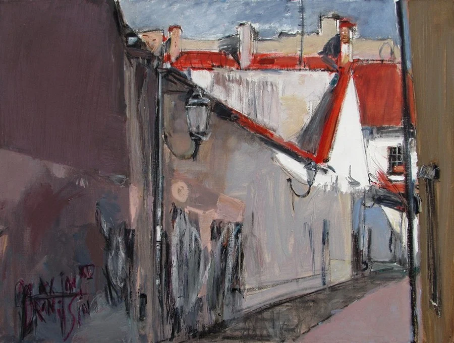 В переулке Пилес днём. Кпасные крыши. Х/м,  100х75,  2015.