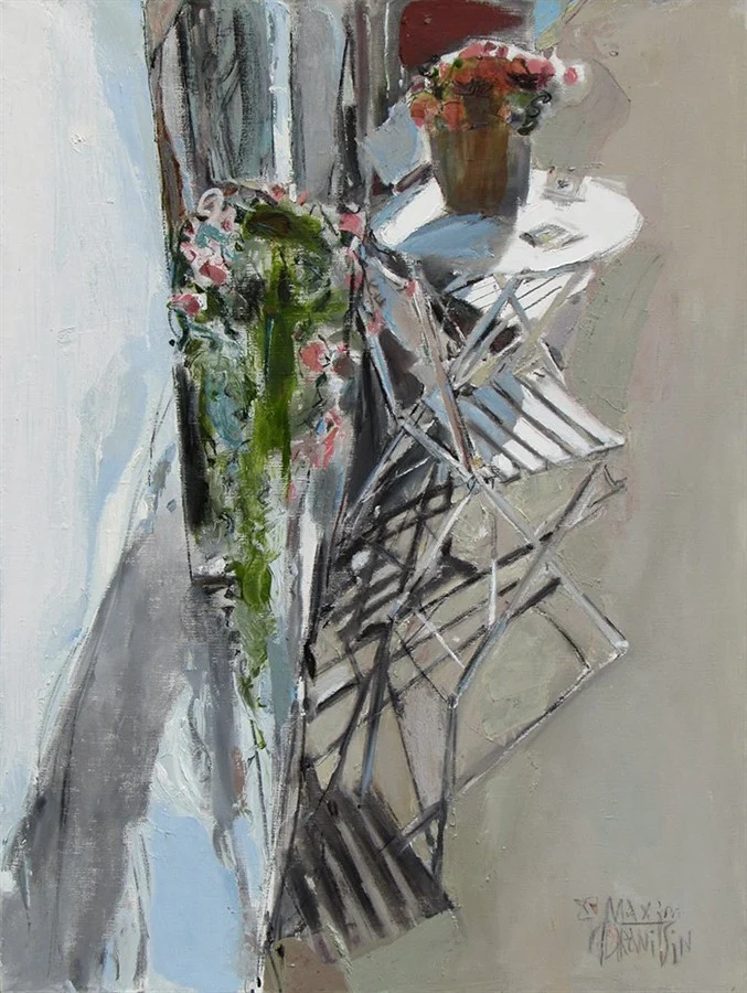 Ужупис. Столик у кафе "Алиса". Х/м, 100х75, 2015.