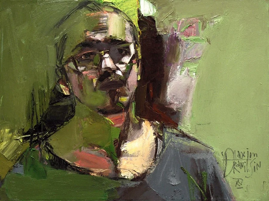Автопортрет с зелёным плечом.  Х/м,  60х80,  2015.