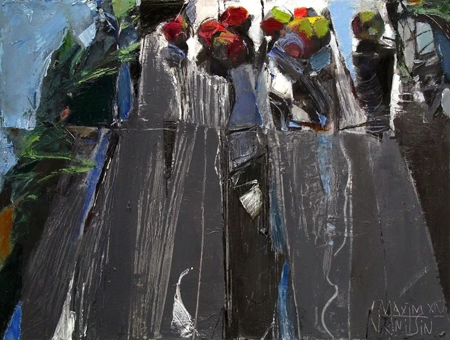 Яблоки на серых досках. Х/м, 80х105, 2014.